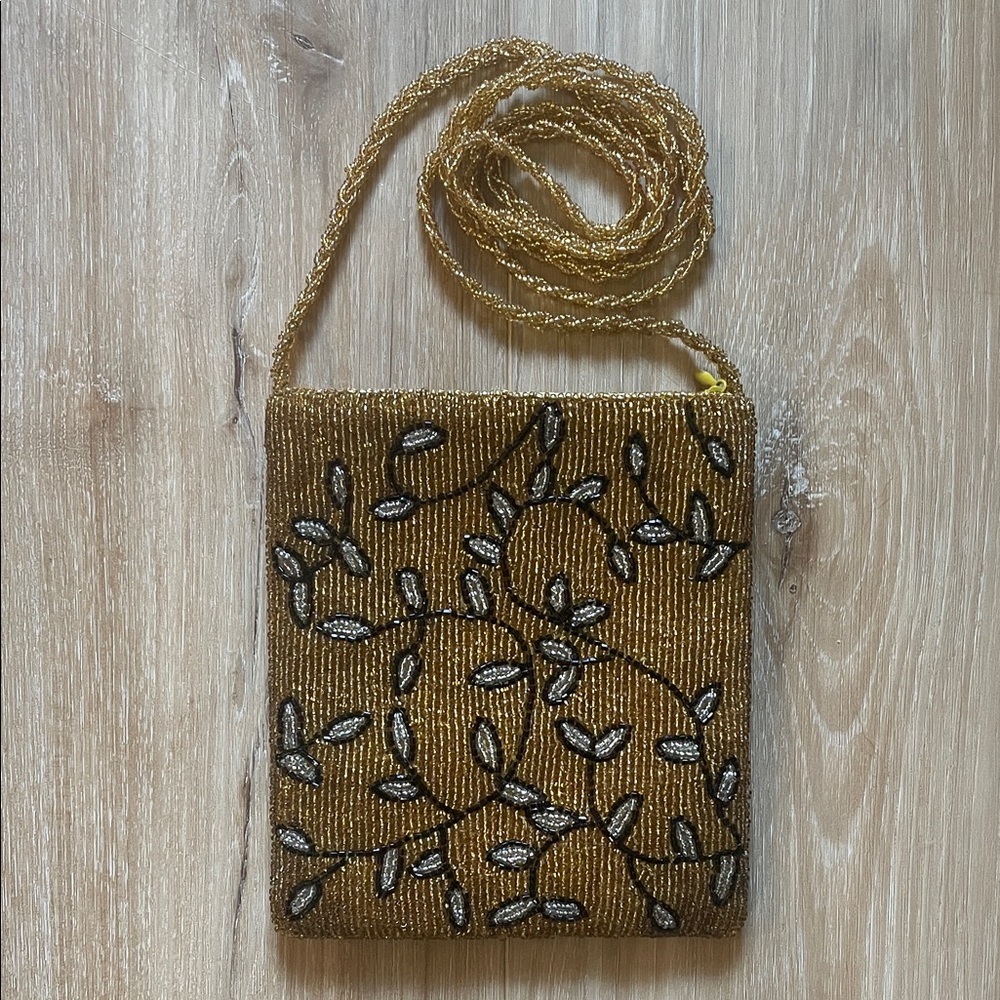 Vintage Swee Lo New York Black & Gold Floral Beaded Bag Purse